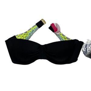 Victorias Secret Black Strapless‎ Bikini Top Macrame Removeable Straps 32B